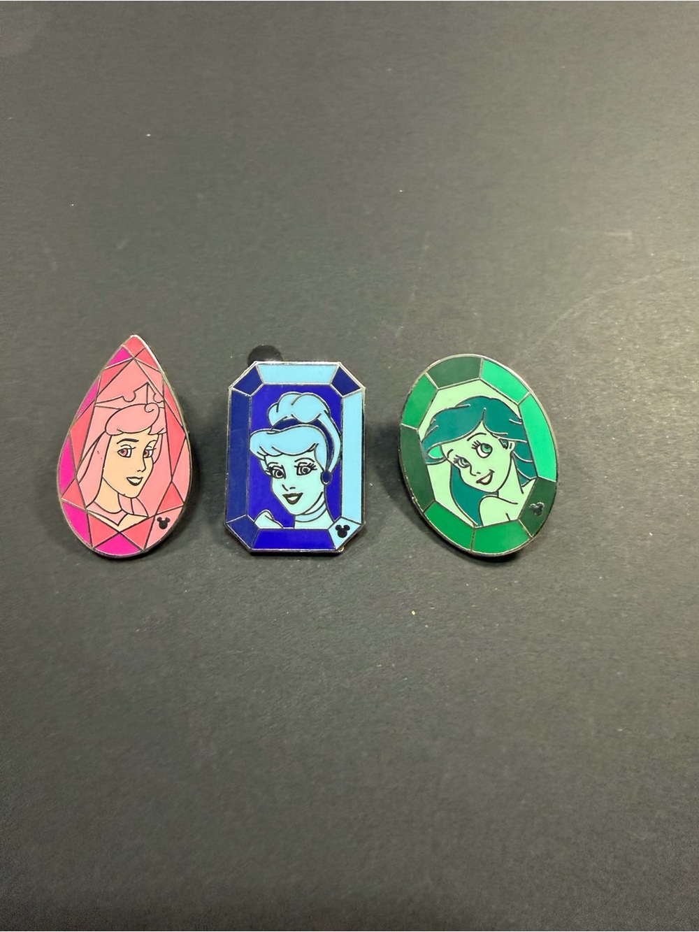 Disney Pink, Blue & Green Princess Enamel Brooch Pin Trio